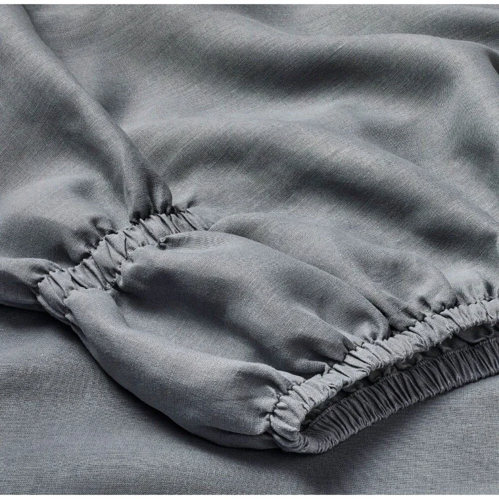 California King 100% Linen Sheet Set Mineral Blue - Casaluna NEW